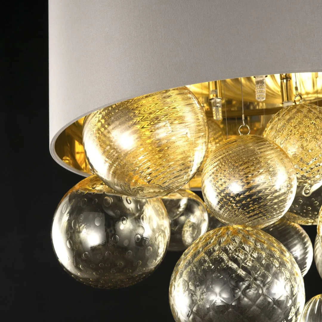 Modern Ceiling Lamp With White Shade & Amber Spheres