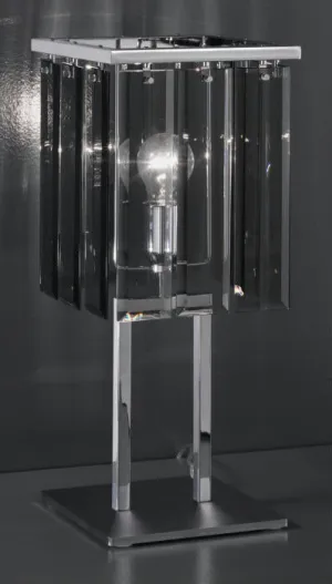 Modern Metal Table Lamp With Smoked Grey Glass Diffuser