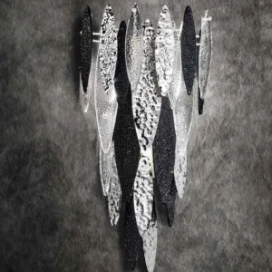 Modern Murano Glass Led Wall Light With Clear, White, And Gold Leaves