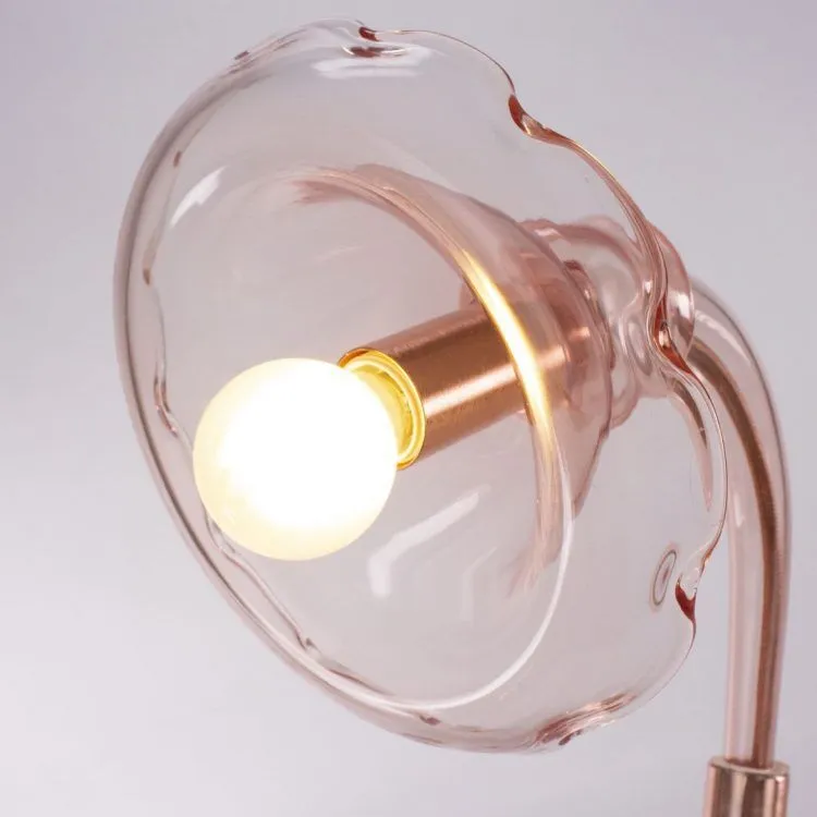 Modern Pink Glass & Copper Flower Table Lamp