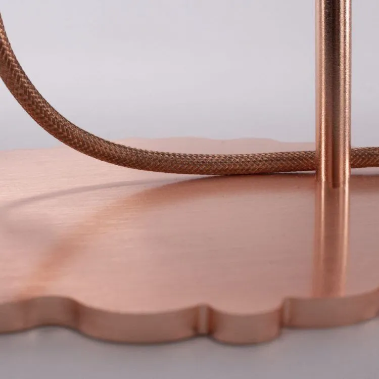 Modern Pink Glass & Copper Flower Table Lamp