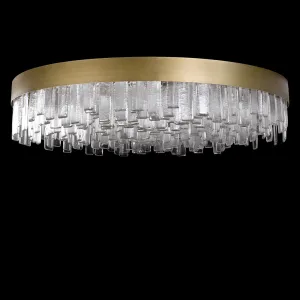 Modern Round Float Glass Chandelier - Brushed Brass Frame