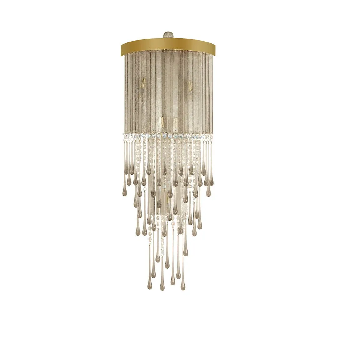 Modern Smoke Glass & Crystal Tiered Wall Lamp