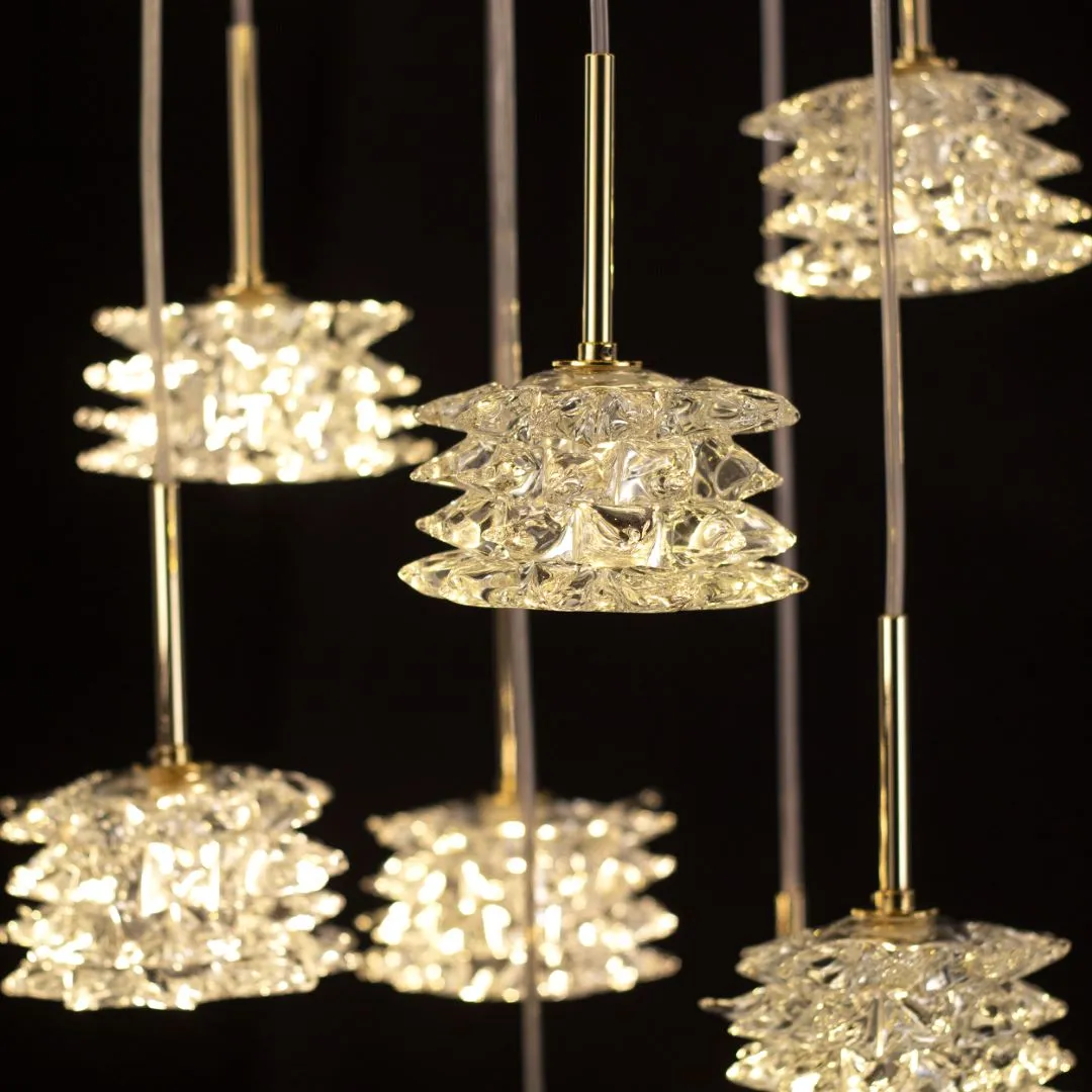 Modern Stairwell Chandelier With Textured Glass Diffusers 150cm