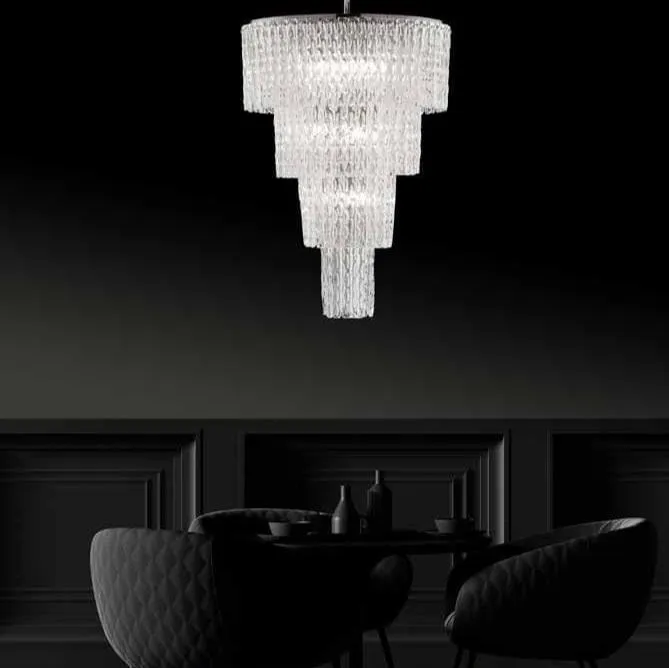 Modern Textured Clear Glass Tiered Chandelier With Chrome Frame
