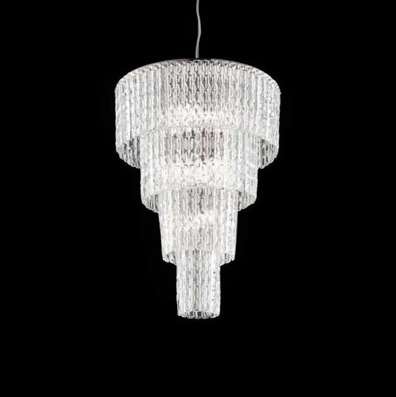 Modern Textured Clear Glass Tiered Chandelier With Chrome Frame