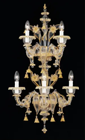 Murano Clear Glass & Gold Wall Sconce In The Rezzonico Style