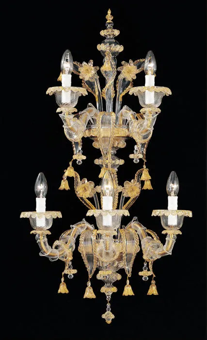 Murano Clear Glass & Gold Wall Sconce In The Rezzonico Style