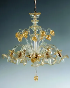 Murano Glass Chandelier With Golden Flower Buds
