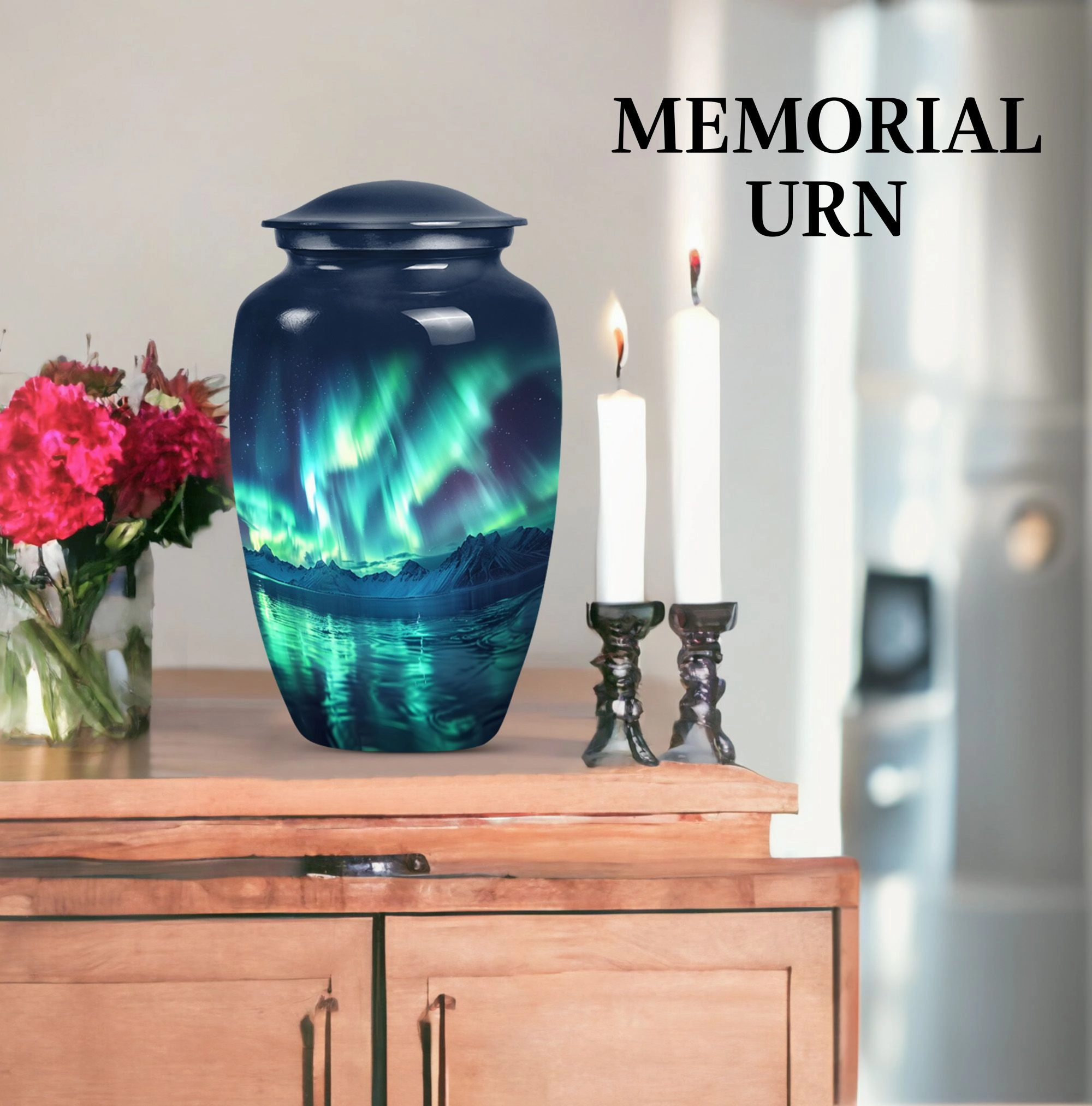 Northern Lights Of Aurora Borealis Funeral Urn for Ashes