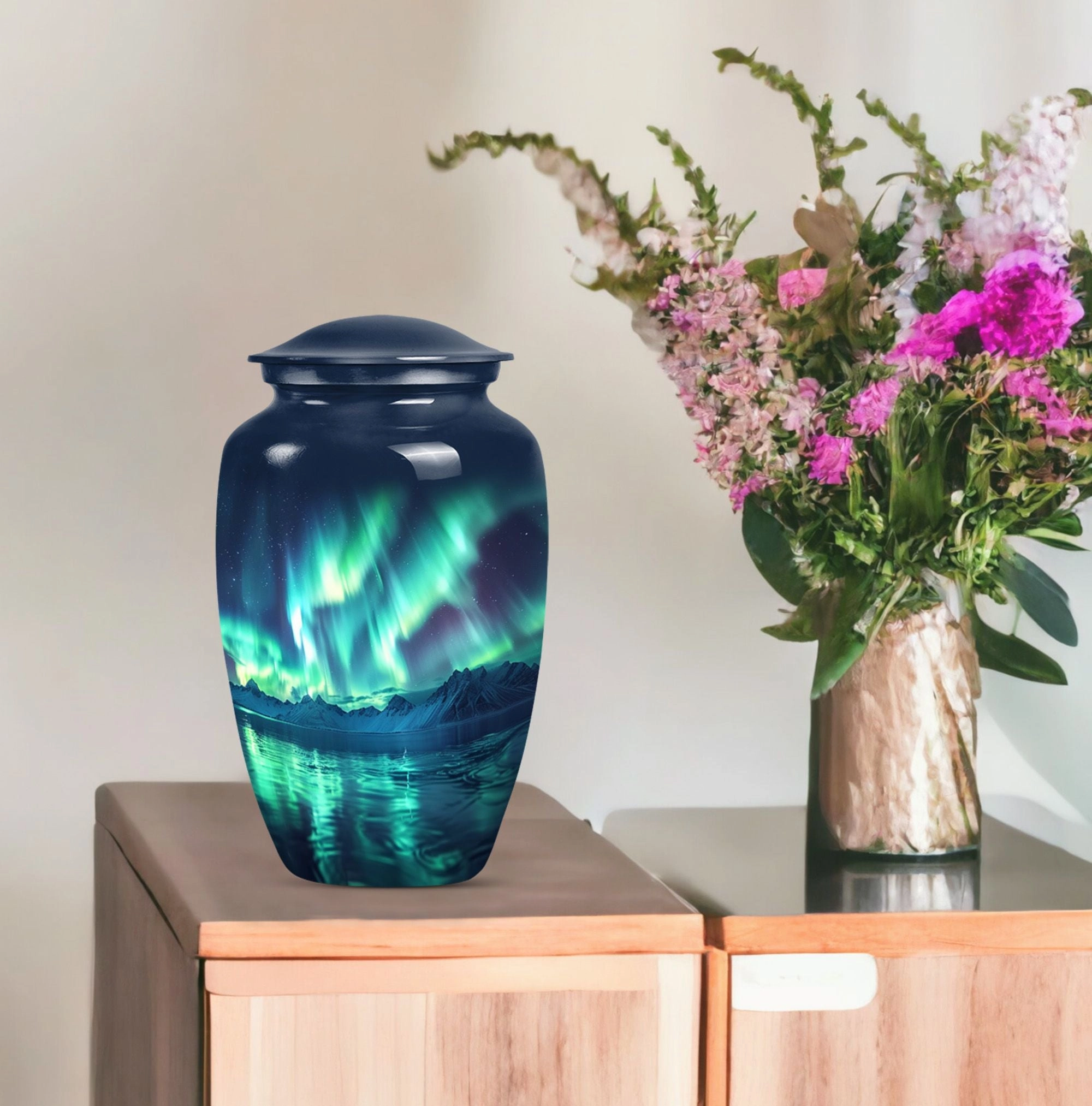 Northern Lights Of Aurora Borealis Funeral Urn for Ashes