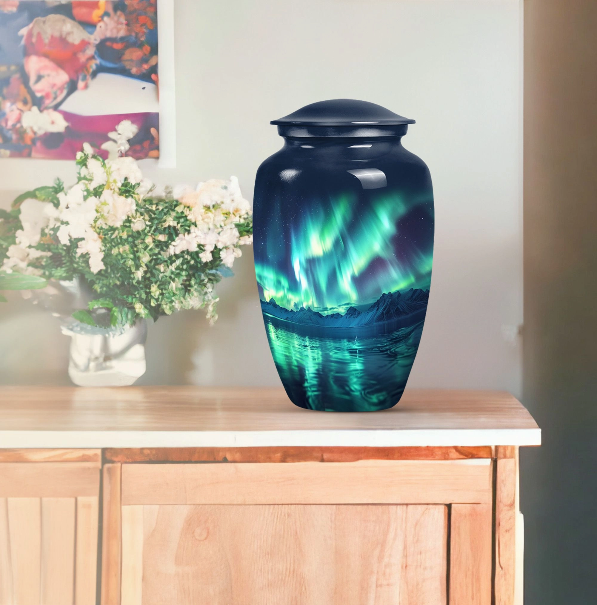 Northern Lights Of Aurora Borealis Funeral Urn for Ashes