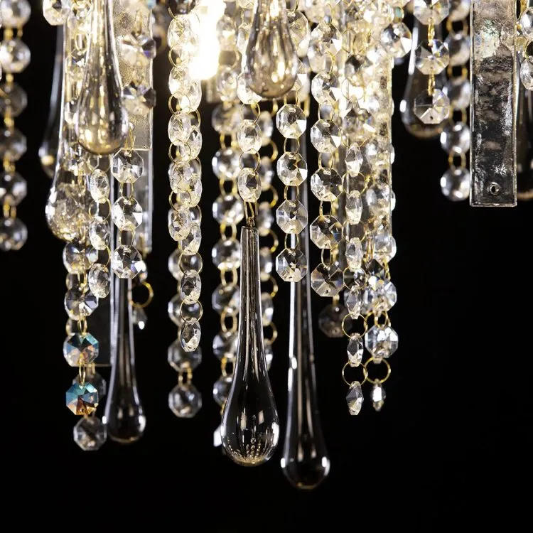 Premium Clear Crystal Flush Chandelier With Delicate Tear Droplets