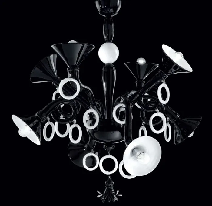 Quirky black and white Murano glass art chandelier