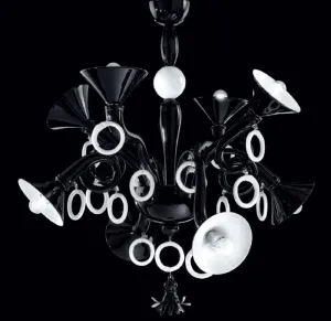 Quirky black and white Murano glass art chandelier