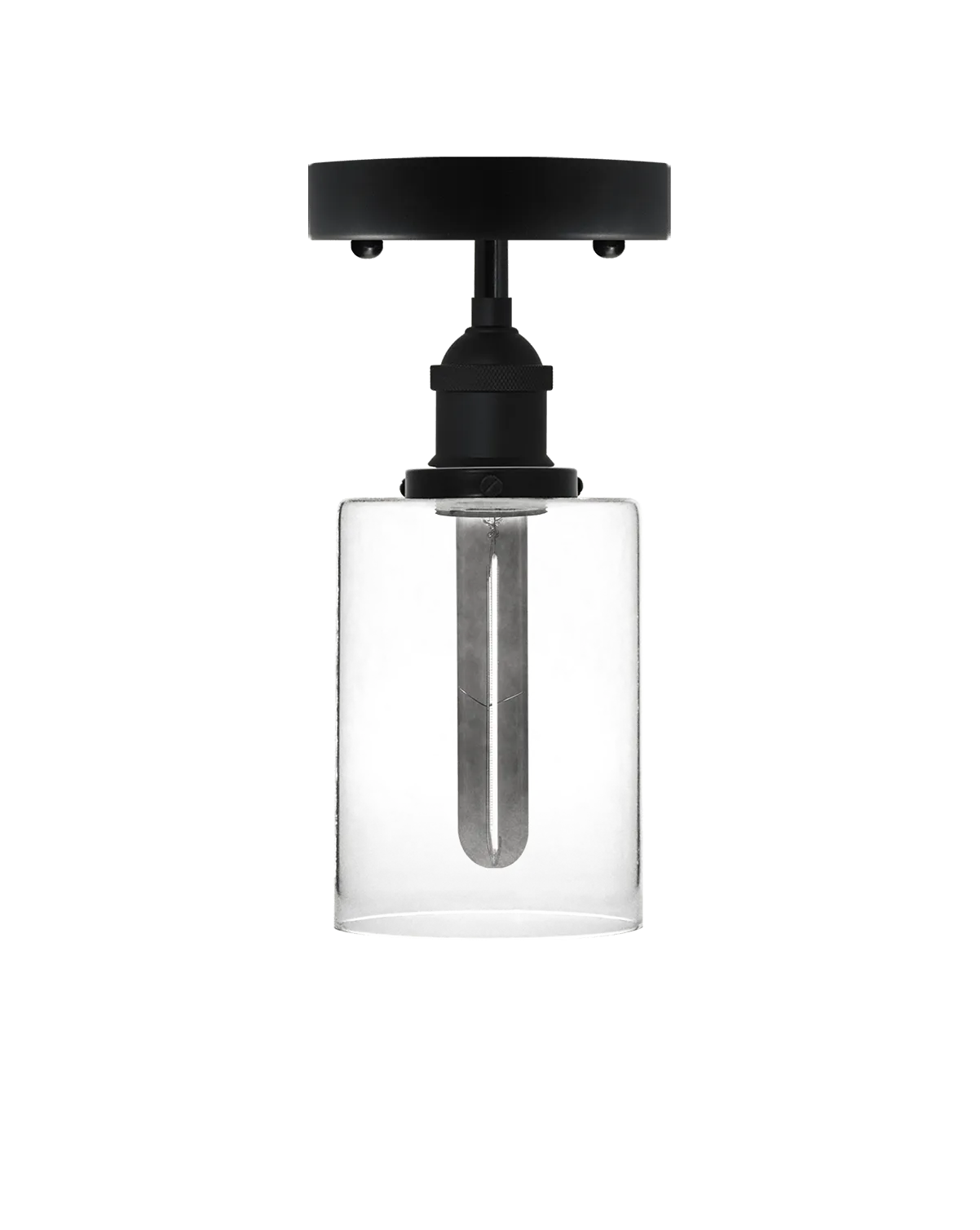Semi Flush Mount: Black with Smoke and Glass