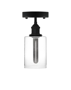 Semi Flush Mount: Black with Smoke and Glass