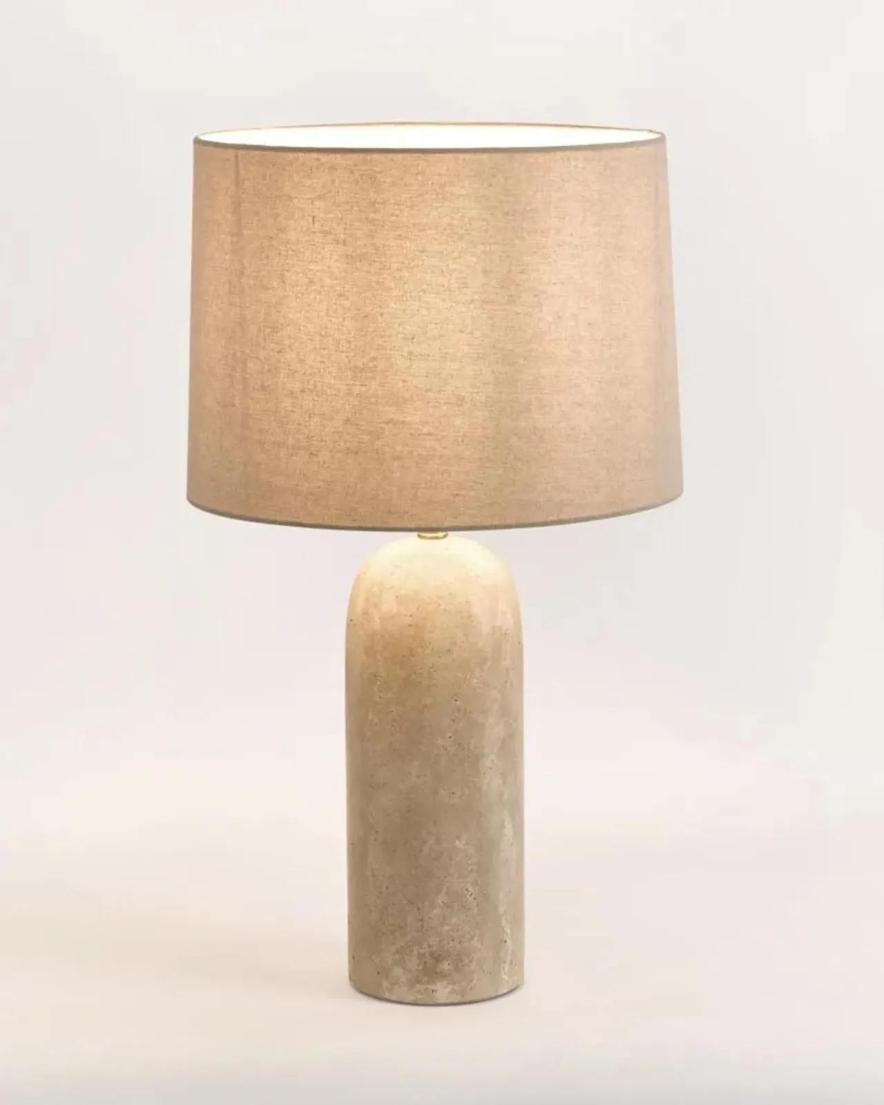 Smooth Travertine & Linen Table Lamp