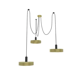 Swag Chandelier: 3 Pendant Black and Brass with Brass Drum Shades
