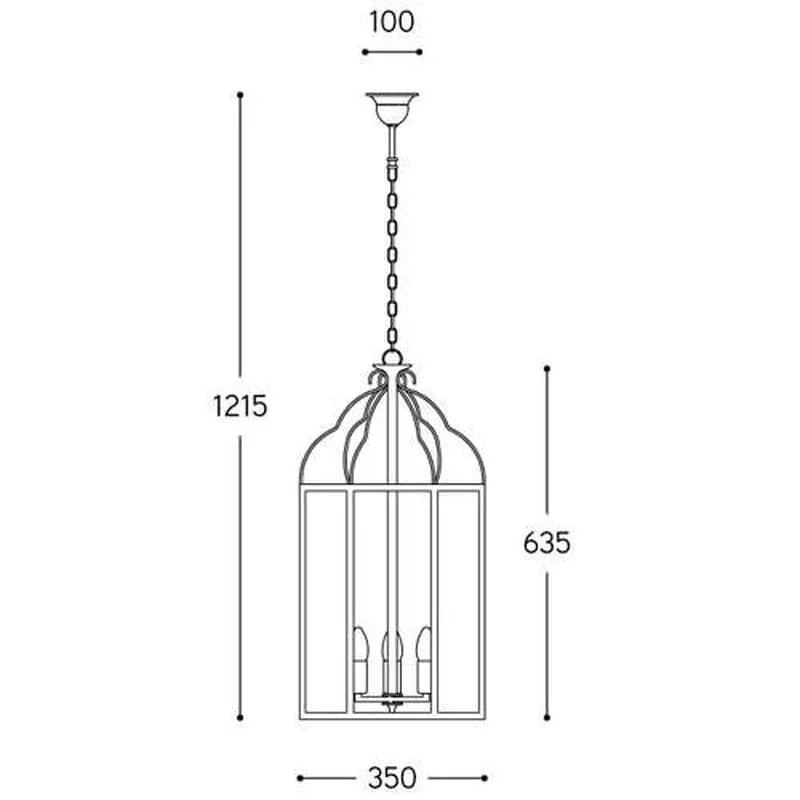 Three Light Italian Glass Lantern With Antique Brass Frame