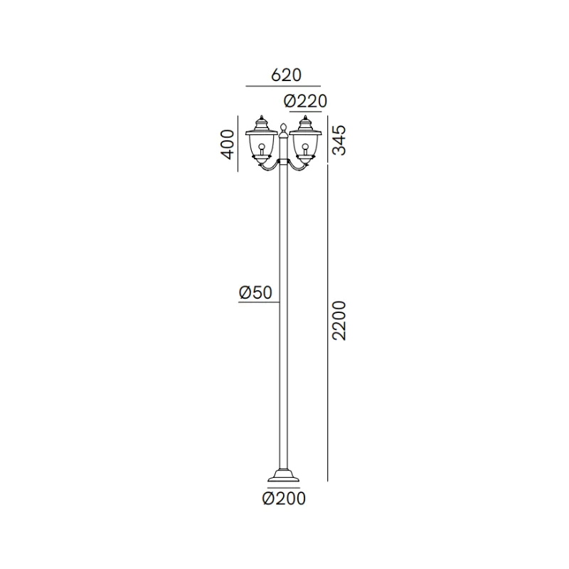 Traditional Italian Double Head Bollard Light