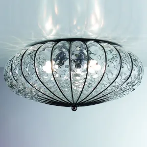 Transparent Or White Murano Glass Flush Fitting Ceiling Light