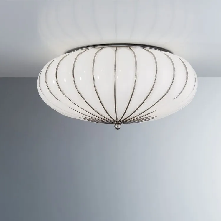 Transparent Or White Murano Glass Flush Fitting Ceiling Light