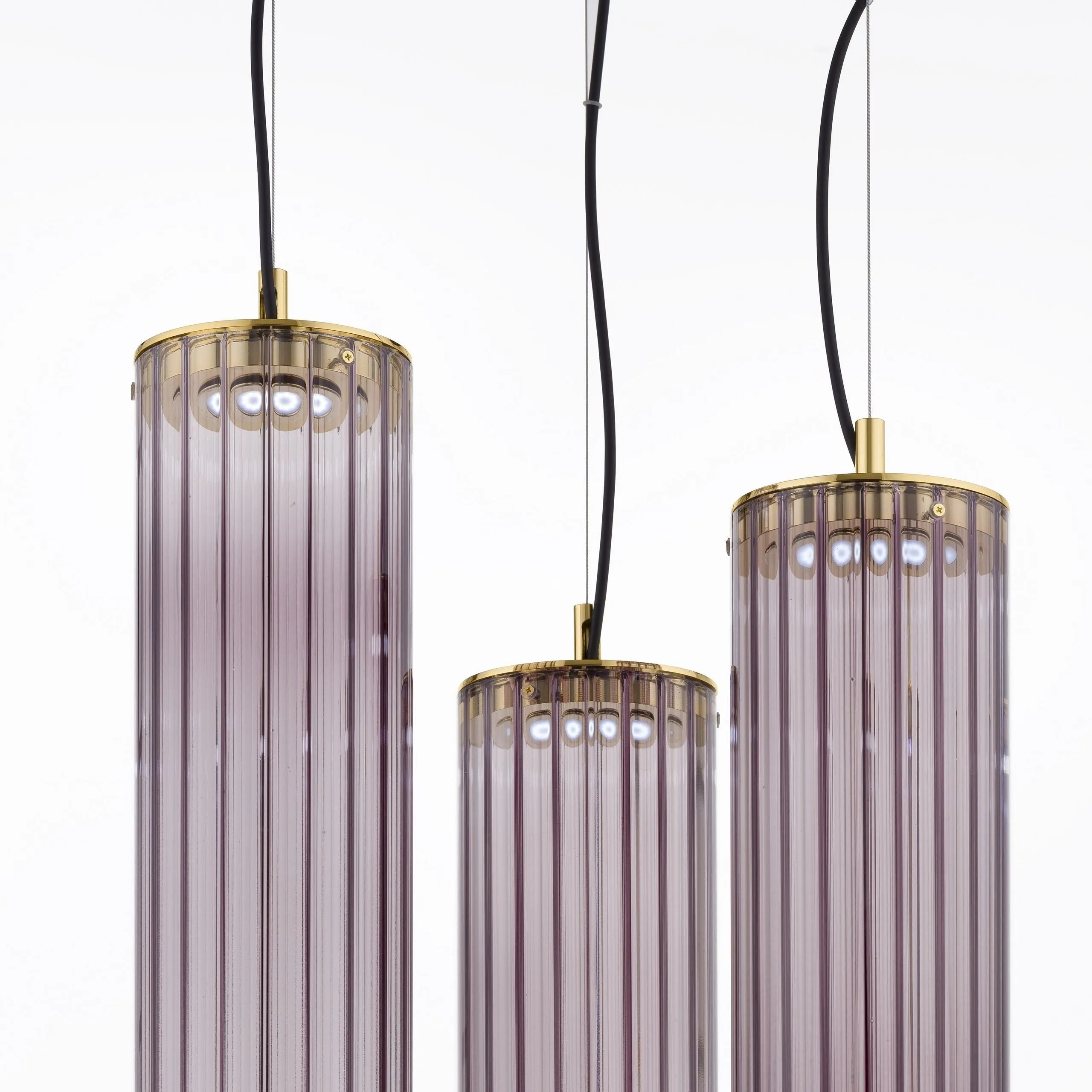 Triple Amethyst Ribbed Glass Ceiling Pendant