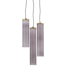 Triple Amethyst Ribbed Glass Ceiling Pendant