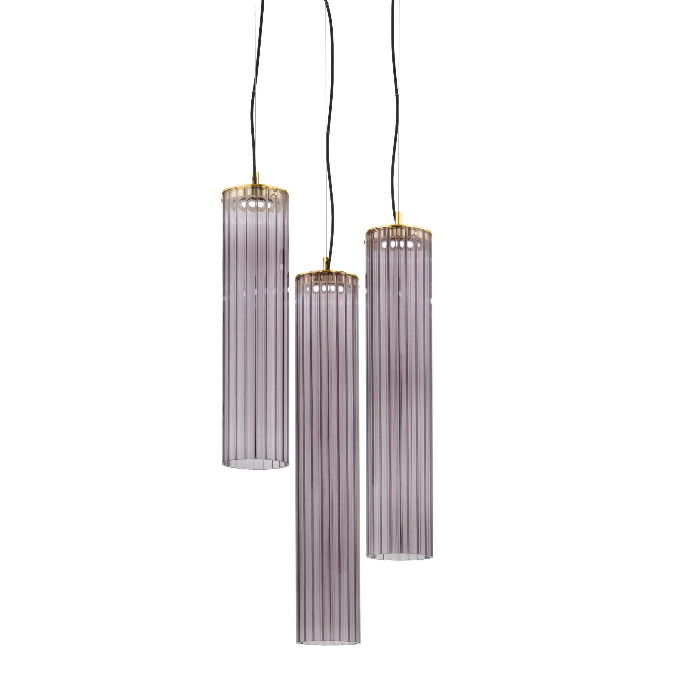 Triple Amethyst Ribbed Glass Ceiling Pendant