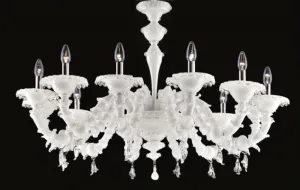 White Murano Glass Rezzonico-Style 12 Light Chandelier